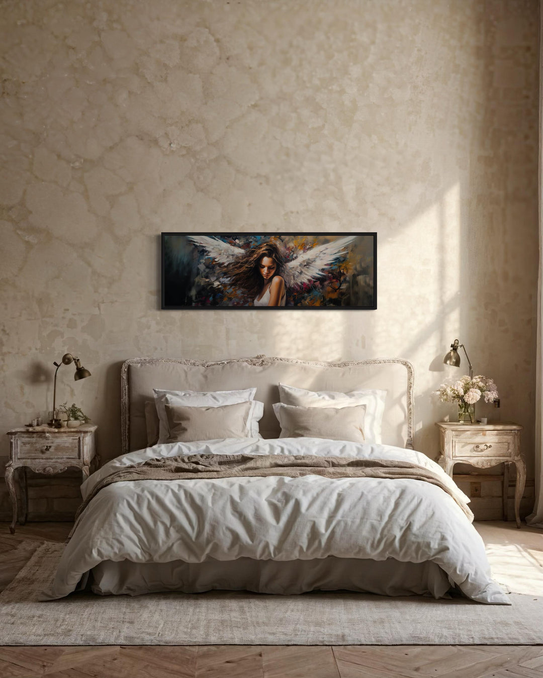 Angel Woman Long Horizontal Framed Canvas Wall Art