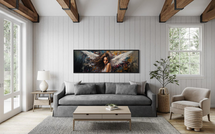 Angel Woman Long Horizontal Framed Canvas Wall Art