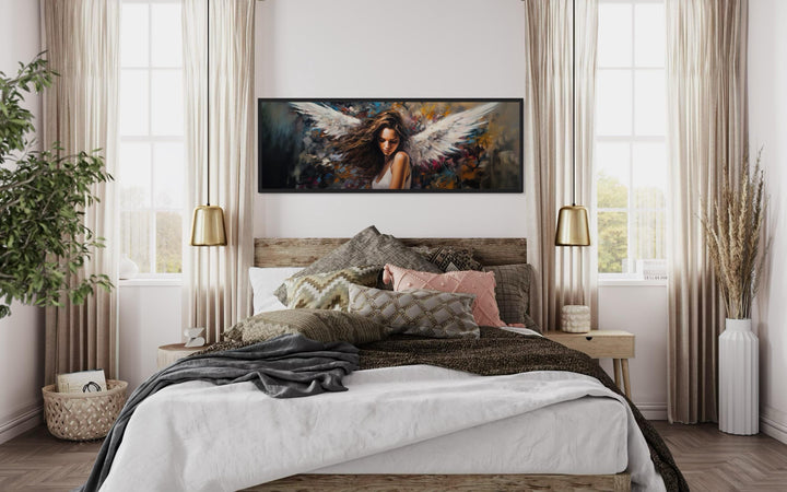 Angel Woman Long Horizontal Framed Canvas Wall Art