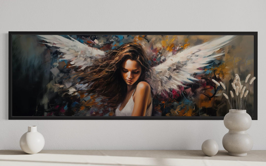 Angel Woman Long Horizontal Framed Canvas Wall Art