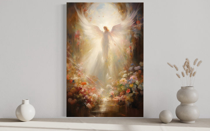 Angel in Heaven With Heavenly Light Christian Framed Canvas Wall Art