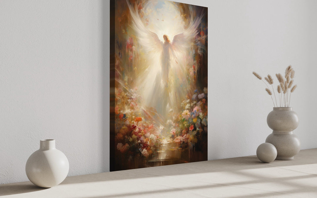 Angel in Heaven With Heavenly Light Christian Framed Canvas Wall Art