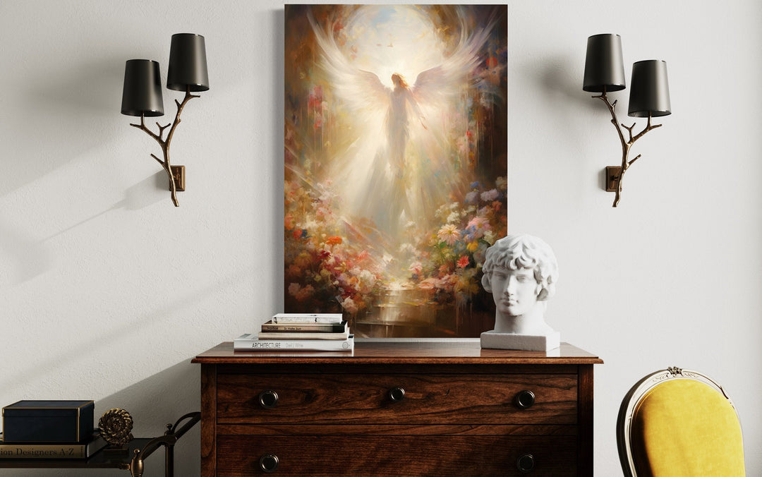 Angel in Heaven With Heavenly Light Christian Framed Canvas Wall Art