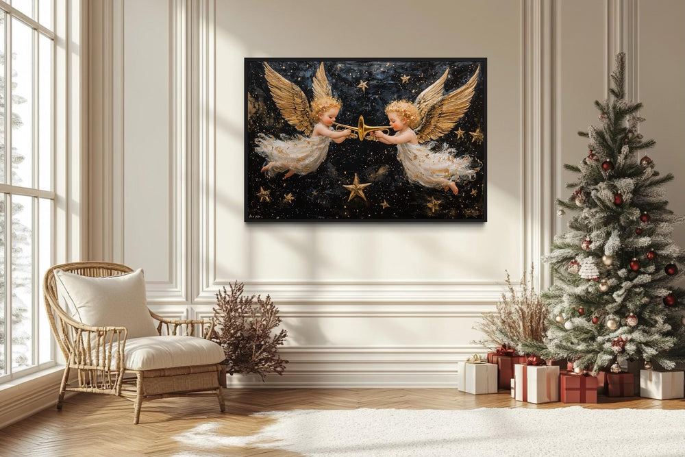 Angels Playing Trumpets Christmas Canvas Wall Art