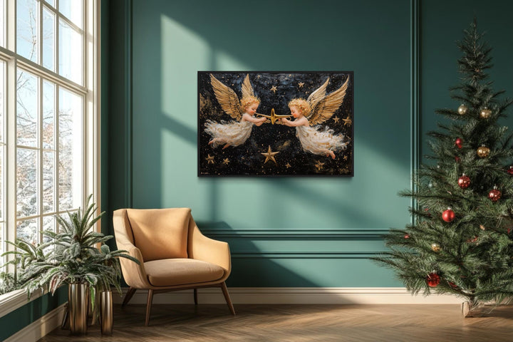 Angels Playing Trumpets Christmas Canvas Wall Art