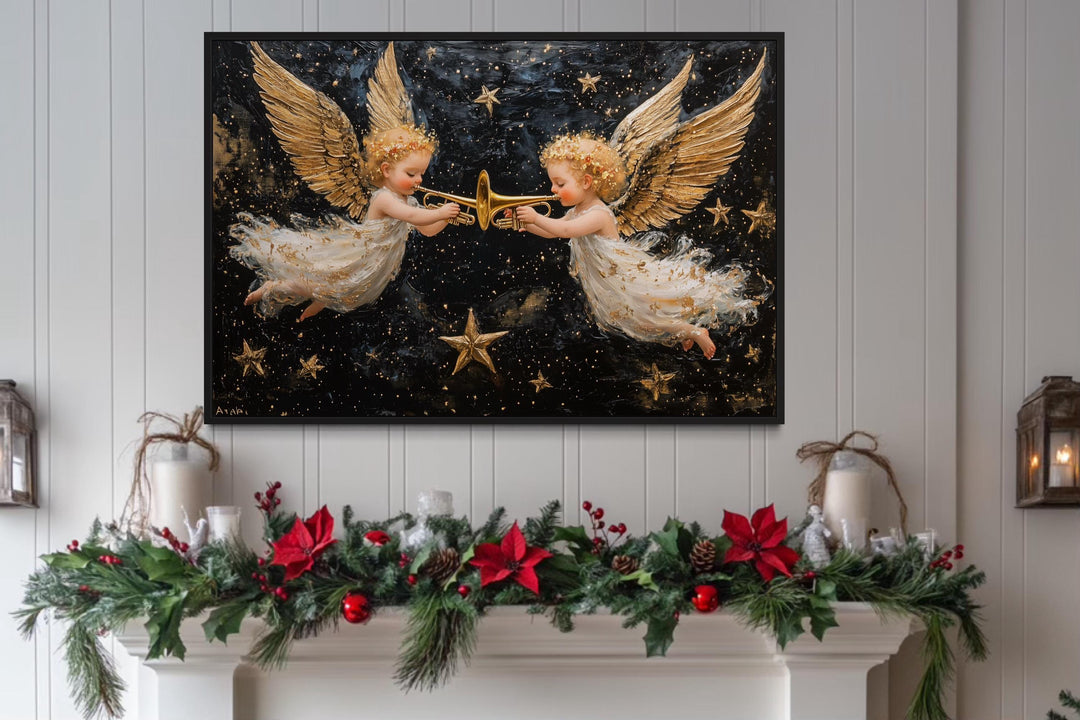 Angels Playing Trumpets Christmas Canvas Wall Art