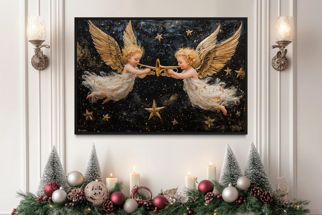 Angels Playing Trumpets Christmas Canvas Wall Art