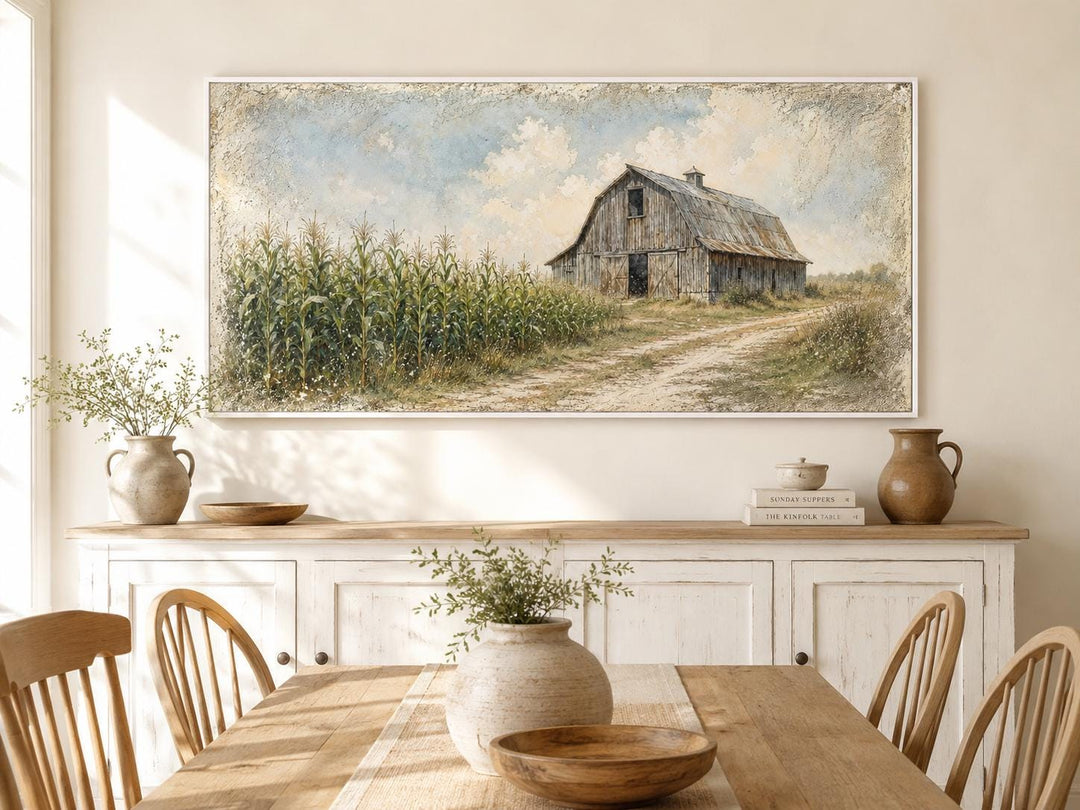 Antique Barn In Cornfield Wall Art - Vintage Barn Canvas Print | Rustic Farmhouse Decor