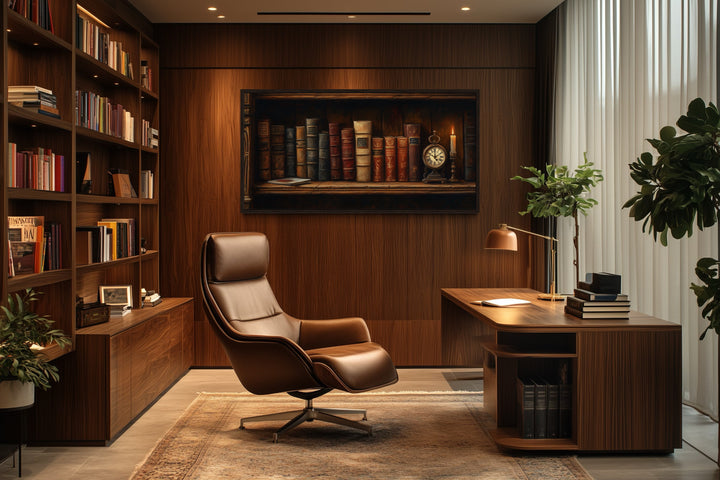 Antique Bookcase Wall Art – Vintage Books Decor | Classic Wooden Painting