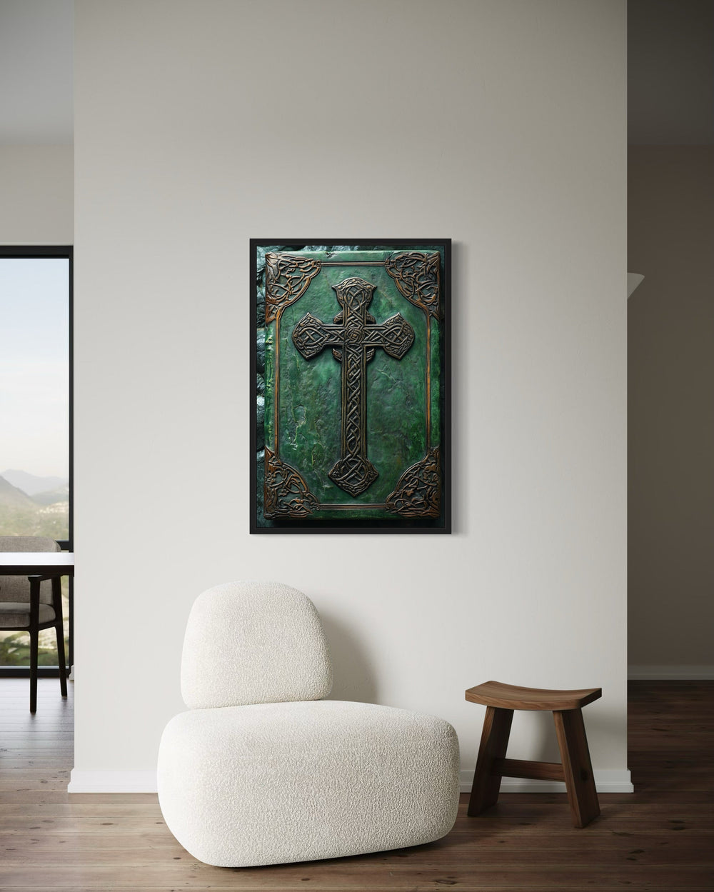 Antique Celtic Book With Cross Framed Canvas Wall in living room