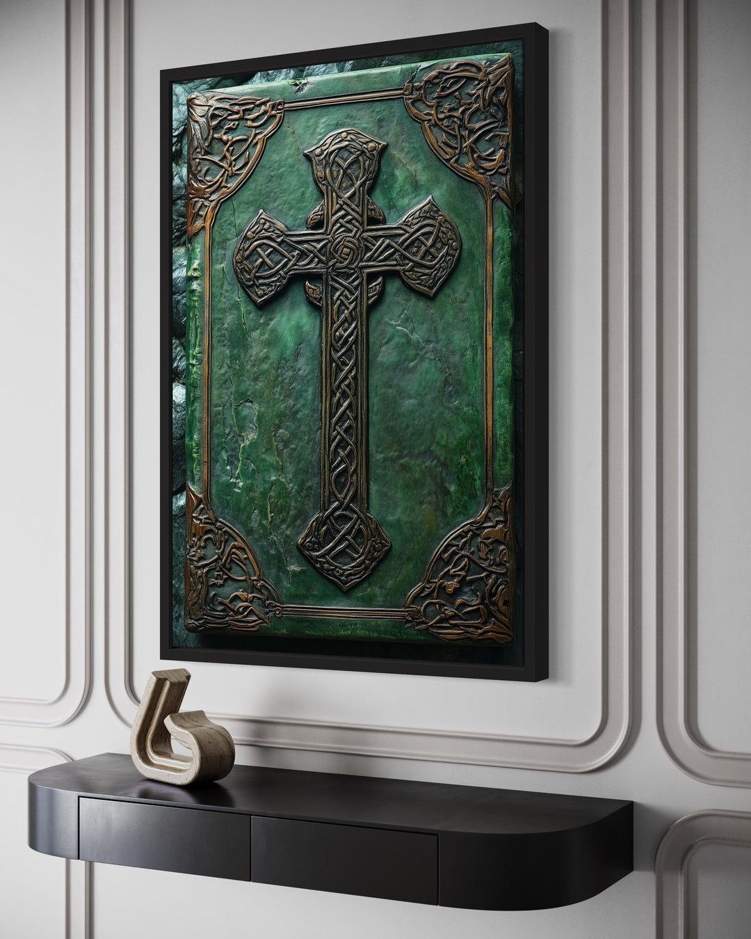 Antique Celtic Book With Cross Framed Canvas Wall side view