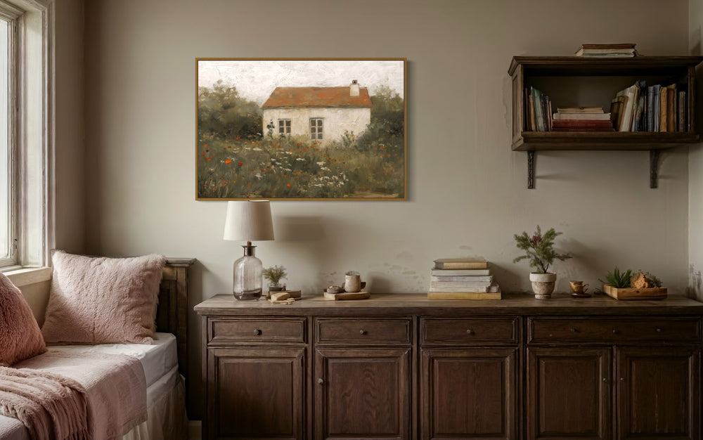 Antique European Floral Cottage Rustic Framed Canvas Wall Art