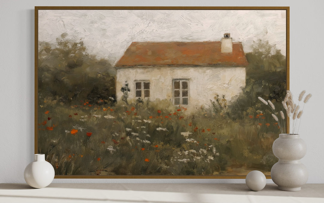 Antique European Floral Cottage Rustic Framed Canvas Wall Art