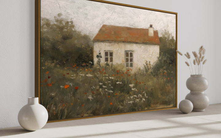 Antique European Floral Cottage Rustic Framed Canvas Wall Art