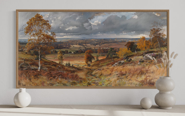 Antique Farm Landscape In Autumn Framed Canvas Wall Art