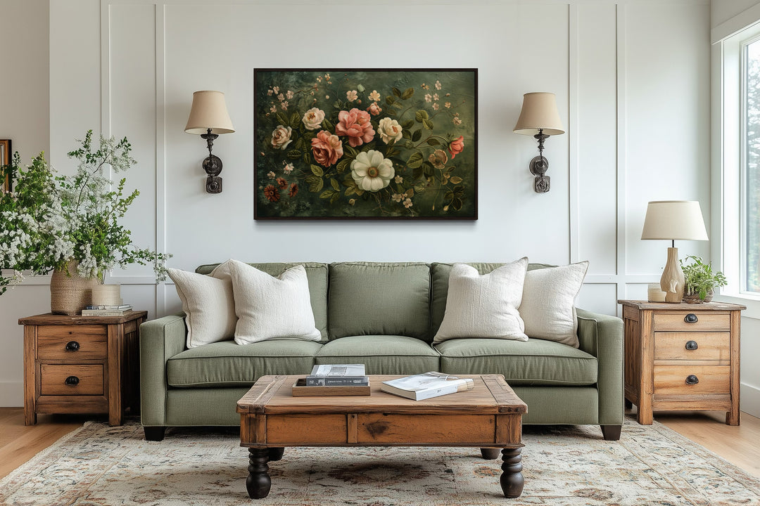 Antique Floral Tapestry Framed Canvas Wall Art