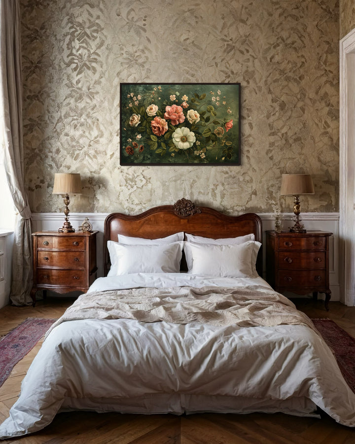 Antique Floral Tapestry Framed Canvas Wall Art