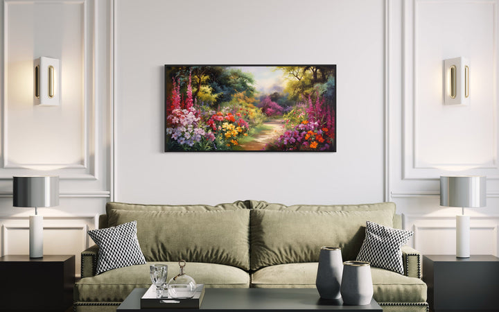 Antique Flower Garden Colorful Framed Canvas Wall Art