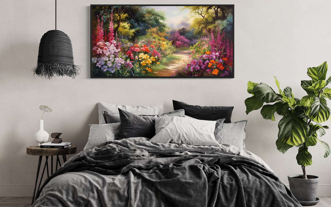 Antique Flower Garden Colorful Framed Canvas Wall Art