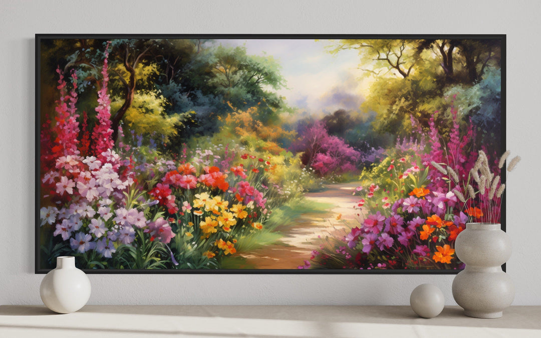 Antique Flower Garden Colorful Framed Canvas Wall Art