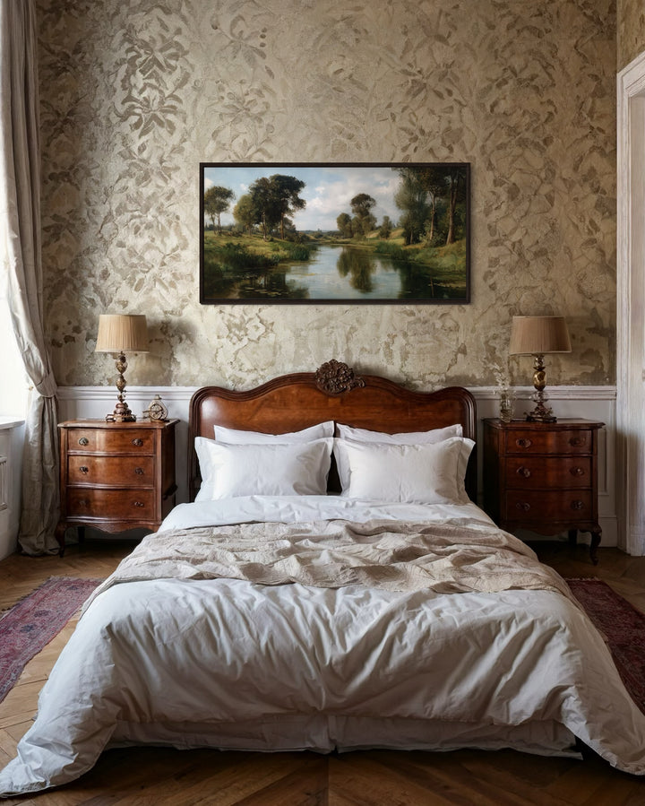 Antique Landscape Painting – Moody Canvas Wall Art | Framed Vintage Style Decor