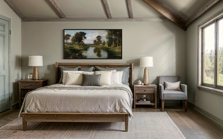 Antique Landscape Painting – Moody Canvas Wall Art | Framed Vintage Style Decor