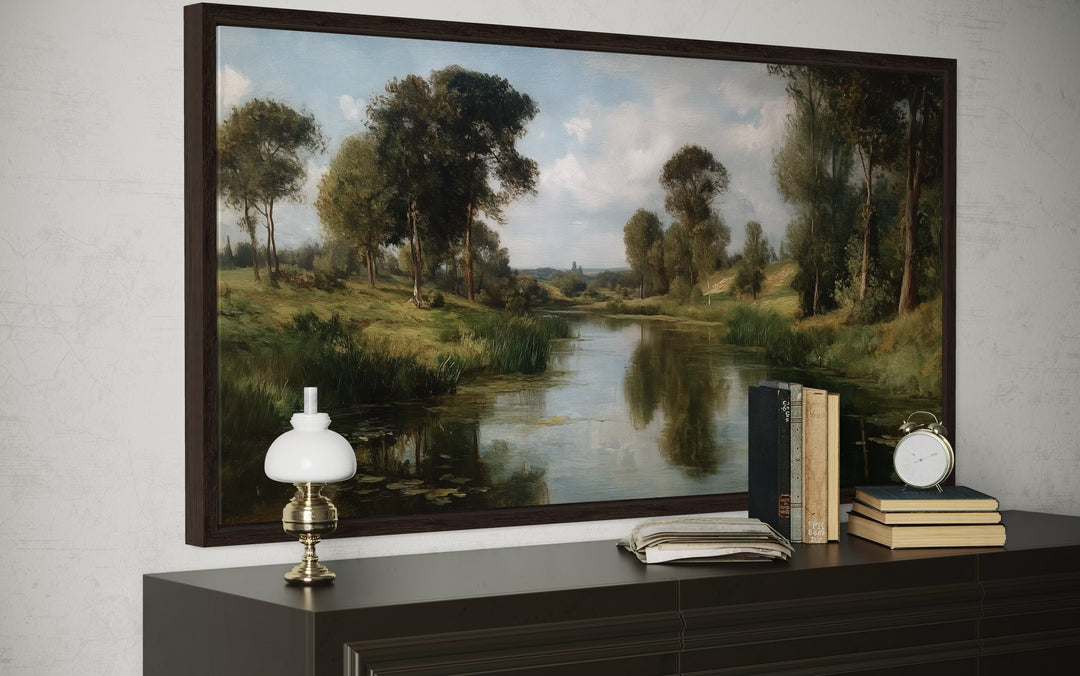 Antique Landscape Painting – Moody Canvas Wall Art | Framed Vintage Style Decor
