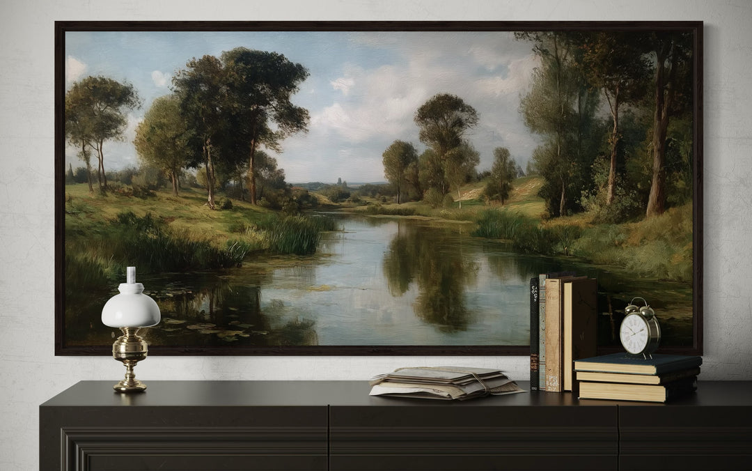Antique Landscape Painting – Moody Canvas Wall Art | Framed Vintage Style Decor