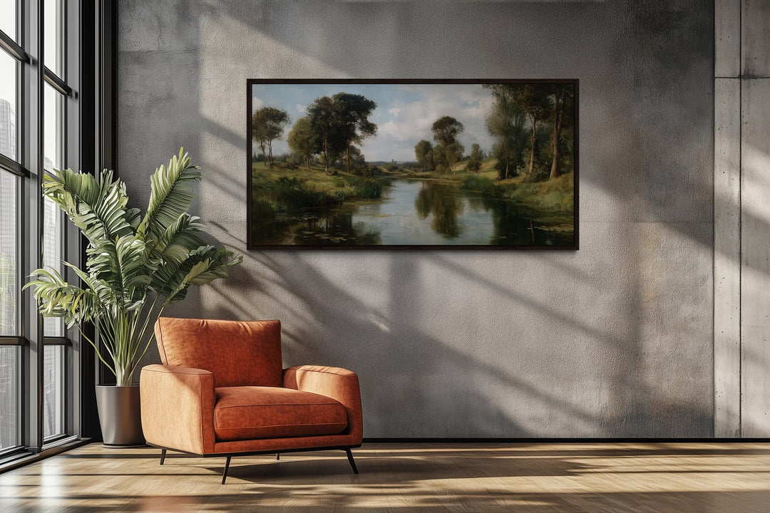 Antique Landscape Painting – Moody Canvas Wall Art | Framed Vintage Style Decor