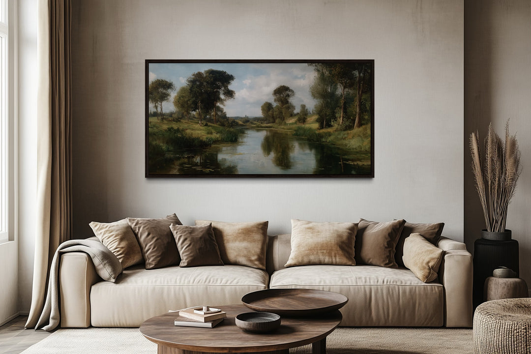 Antique Landscape Painting – Moody Canvas Wall Art | Framed Vintage Style Decor