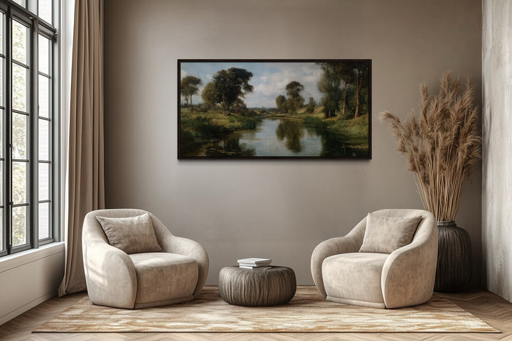 Antique Landscape Painting – Moody Canvas Wall Art | Framed Vintage Style Decor
