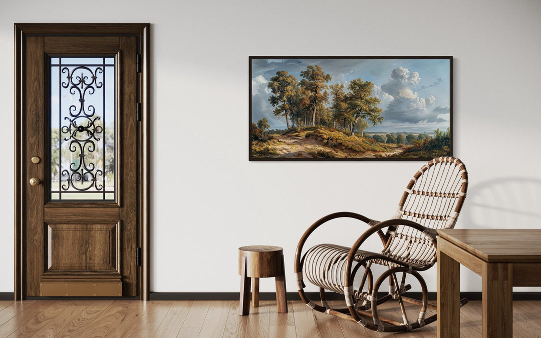 Antique Landscape Wall Art – Framed Canvas Art With Majestic Trees For Traditional Home Decor