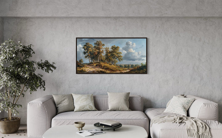 Antique Landscape Wall Art – Framed Canvas Art With Majestic Trees For Traditional Home Decor