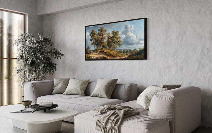 Antique Landscape Wall Art – Framed Canvas Art With Majestic Trees For Traditional Home Decor