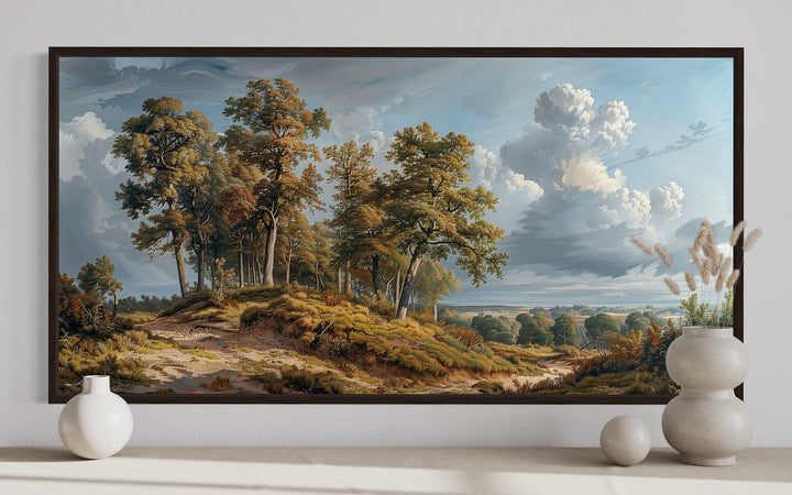 Antique Landscape Wall Art – Framed Canvas Art With Majestic Trees For Traditional Home Decor