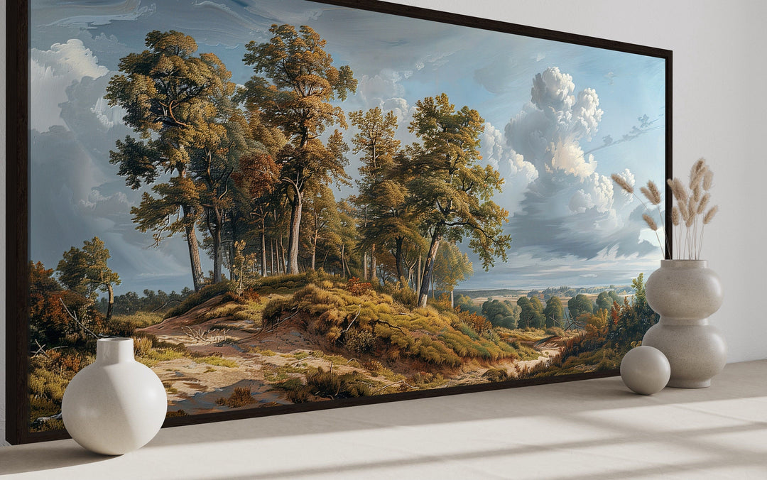 Antique Landscape Wall Art – Framed Canvas Art With Majestic Trees For Traditional Home Decor