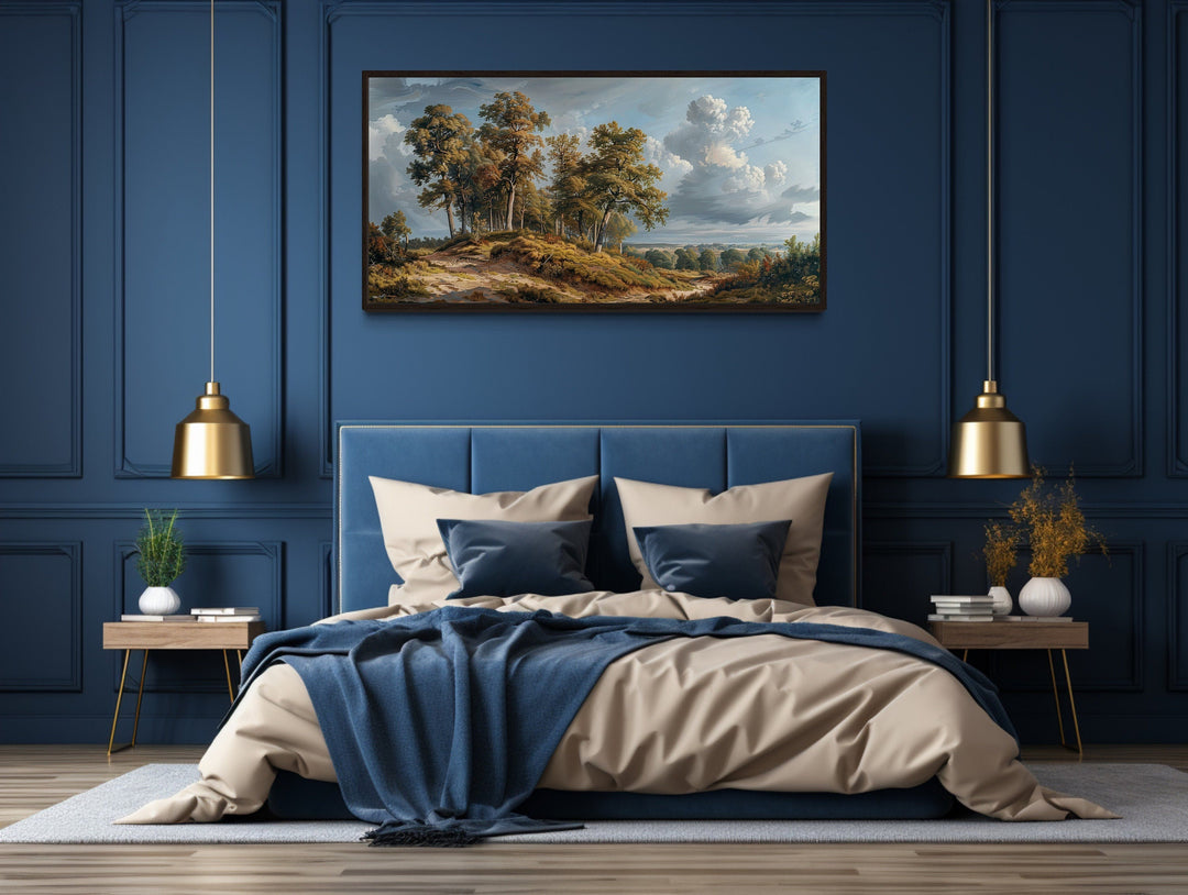 Antique Landscape Wall Art – Framed Canvas Art With Majestic Trees For Traditional Home Decor