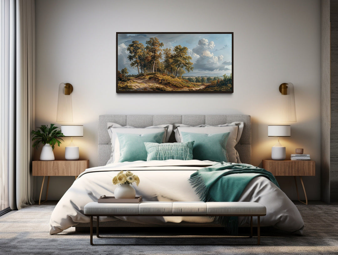 Antique Landscape Wall Art – Framed Canvas Art With Majestic Trees For Traditional Home Decor