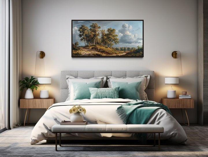 Antique Landscape Wall Art – Framed Canvas Art With Majestic Trees For Traditional Home Decor