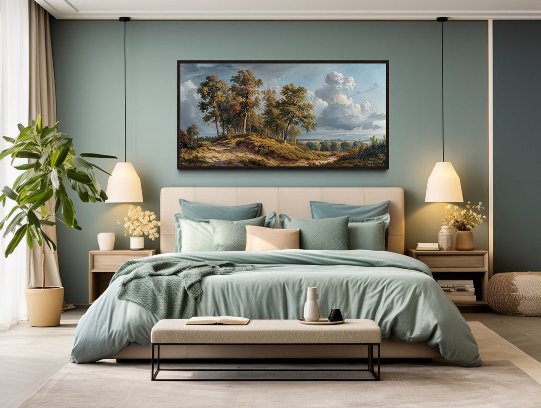 Antique Landscape Wall Art – Framed Canvas Art With Majestic Trees For Traditional Home Decor