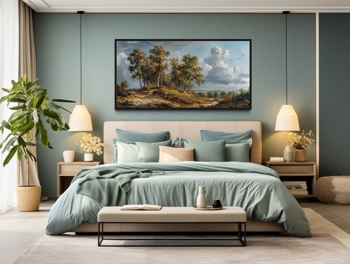 Antique Landscape Wall Art – Framed Canvas Art With Majestic Trees For Traditional Home Decor