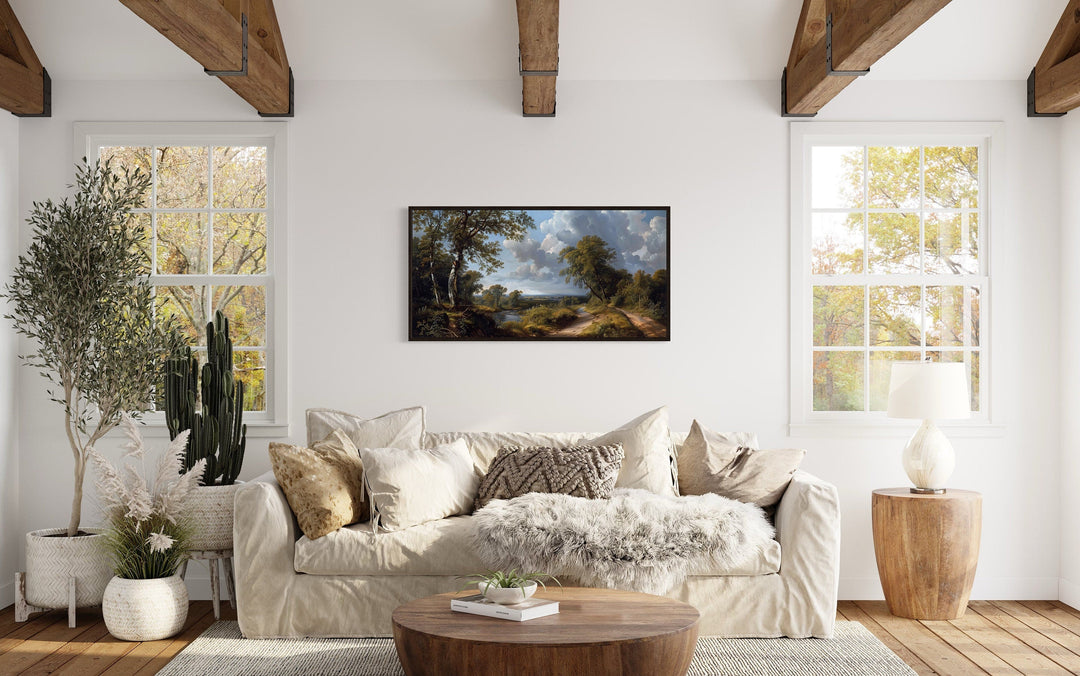 Antique River Landscape Art – Framed Canvas Wall Art | Rustic Home Decor
