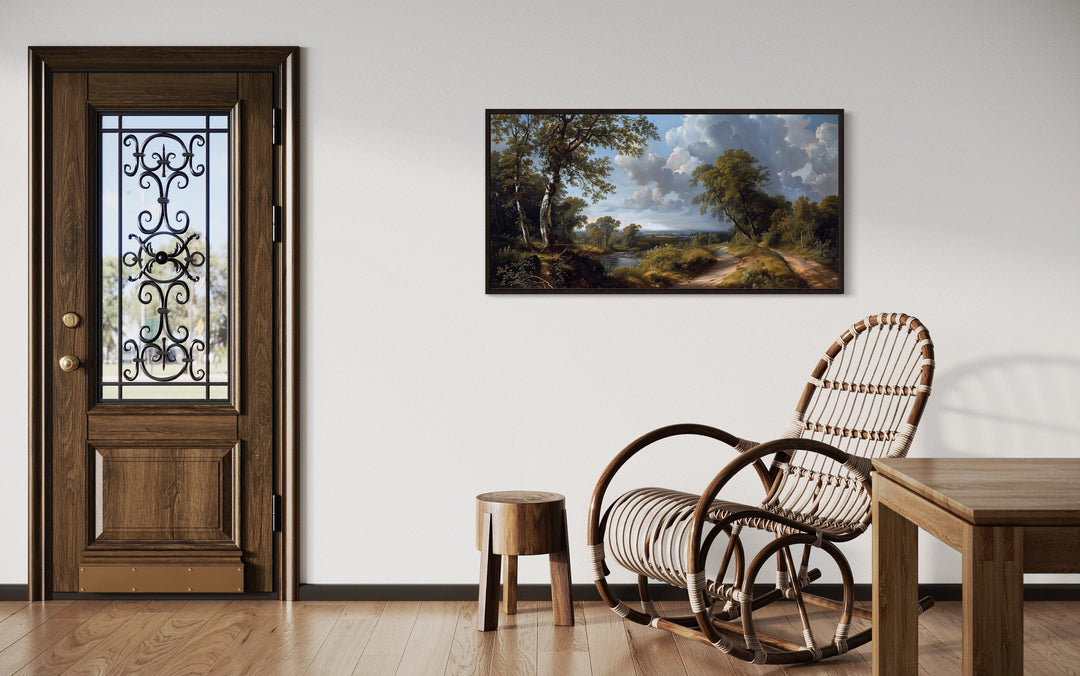 Antique River Landscape Art – Framed Canvas Wall Art | Rustic Home Decor