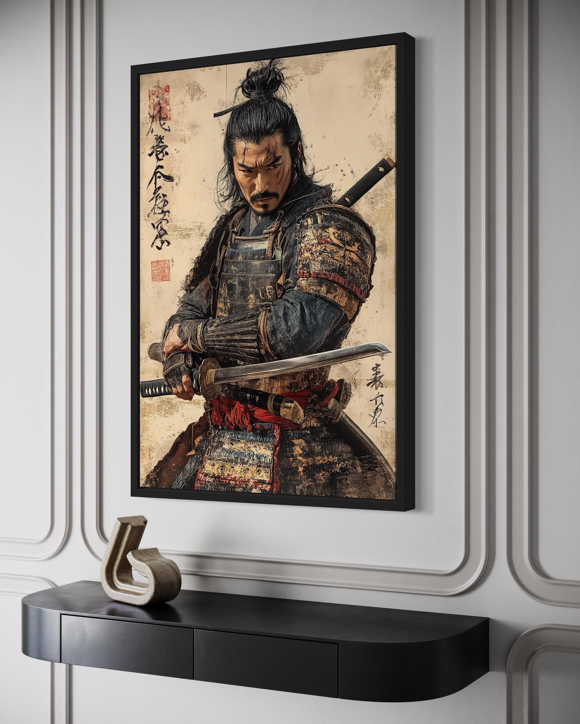 Antique Samurai Portrait Canvas Wall Art | Edo Japan Warrior