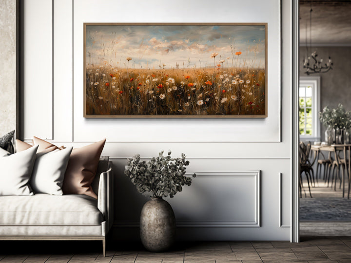 Antique Style Moody Wildflowers Field Framed Canvas Wall Art