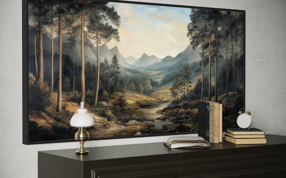 Antique Style Mountain Forest Landscape Canvas Wall Art