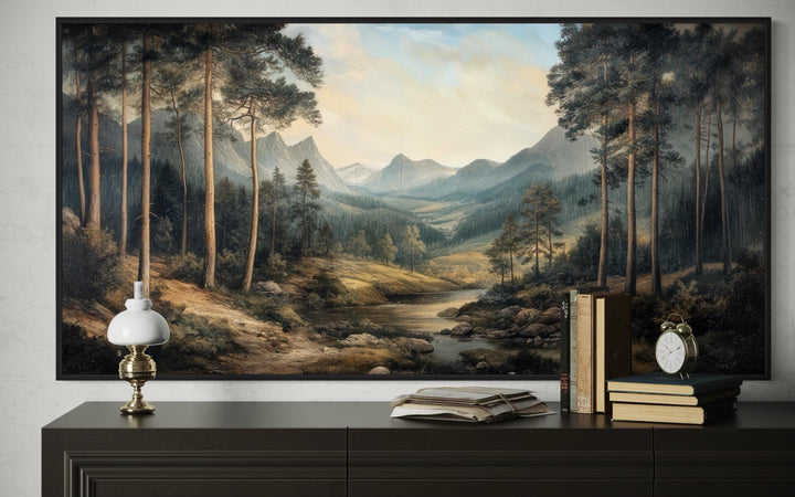 Antique Style Mountain Forest Landscape Canvas Wall Art