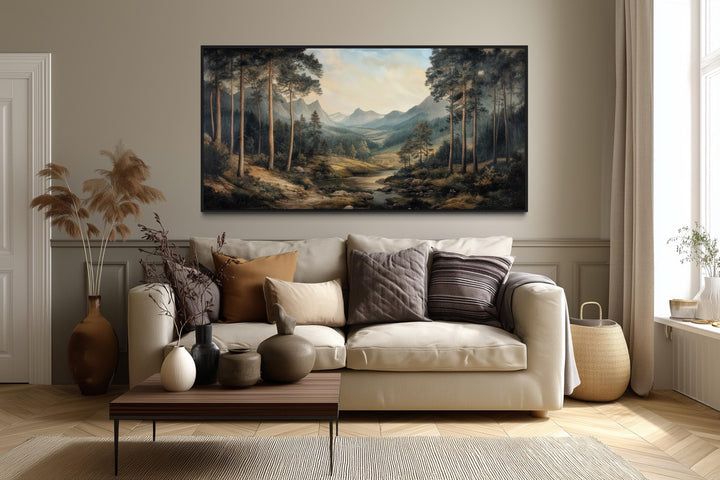 Antique Style Mountain Forest Landscape Canvas Wall Art