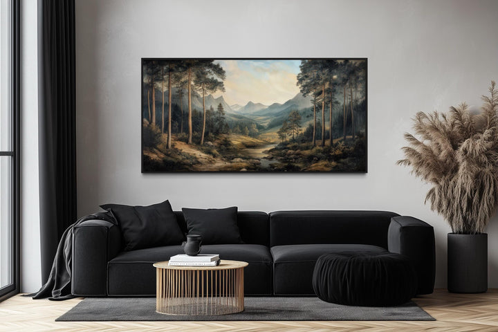 Antique Style Mountain Forest Landscape Canvas Wall Art