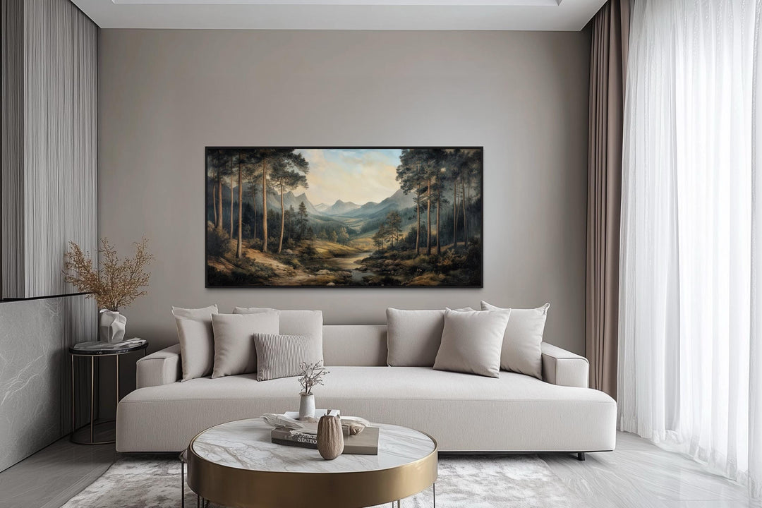 Antique Style Mountain Forest Landscape Canvas Wall Art